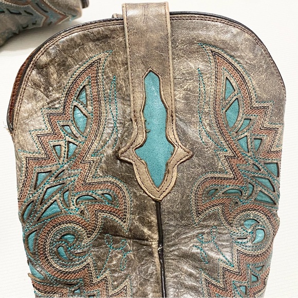 Lucchese Desert Plato Turquoise Inlay Leather Cowboy Cowgirl Western Boots - Picture 6 of 11